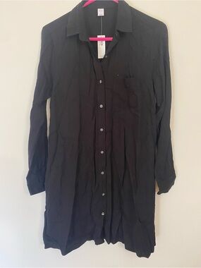 Old Navy black rayon long sleeve button down shirt dress / tunic top